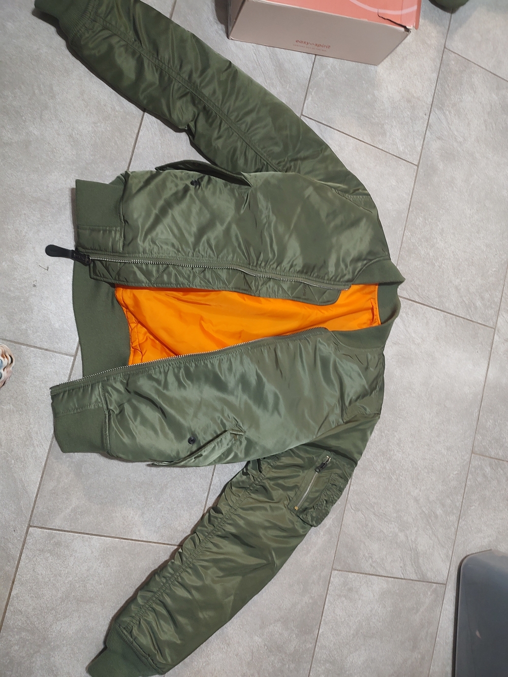 Alpha Industries Olive Green Bomber Jacket with Orange Lining